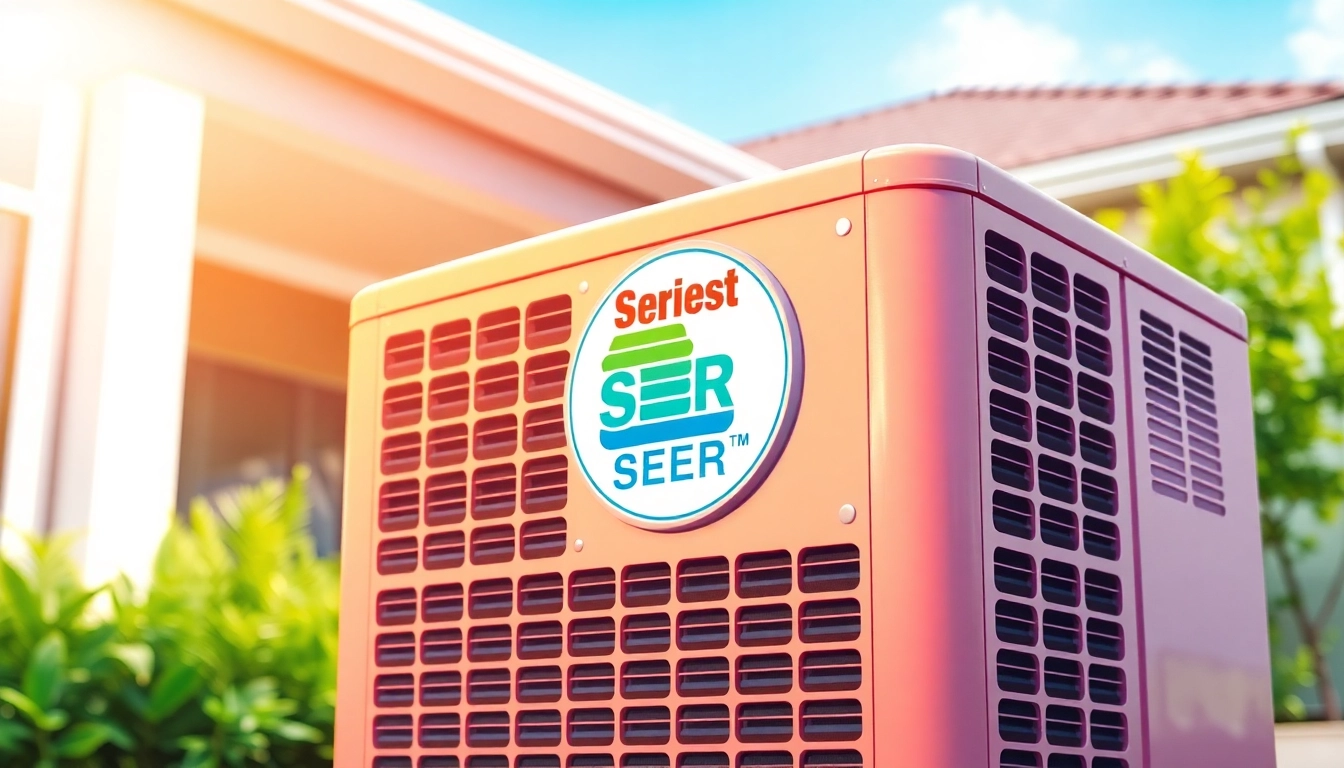 Highlighting what is a SEER rating on air conditioners, the image features an efficient AC unit showcasing its energy badge.