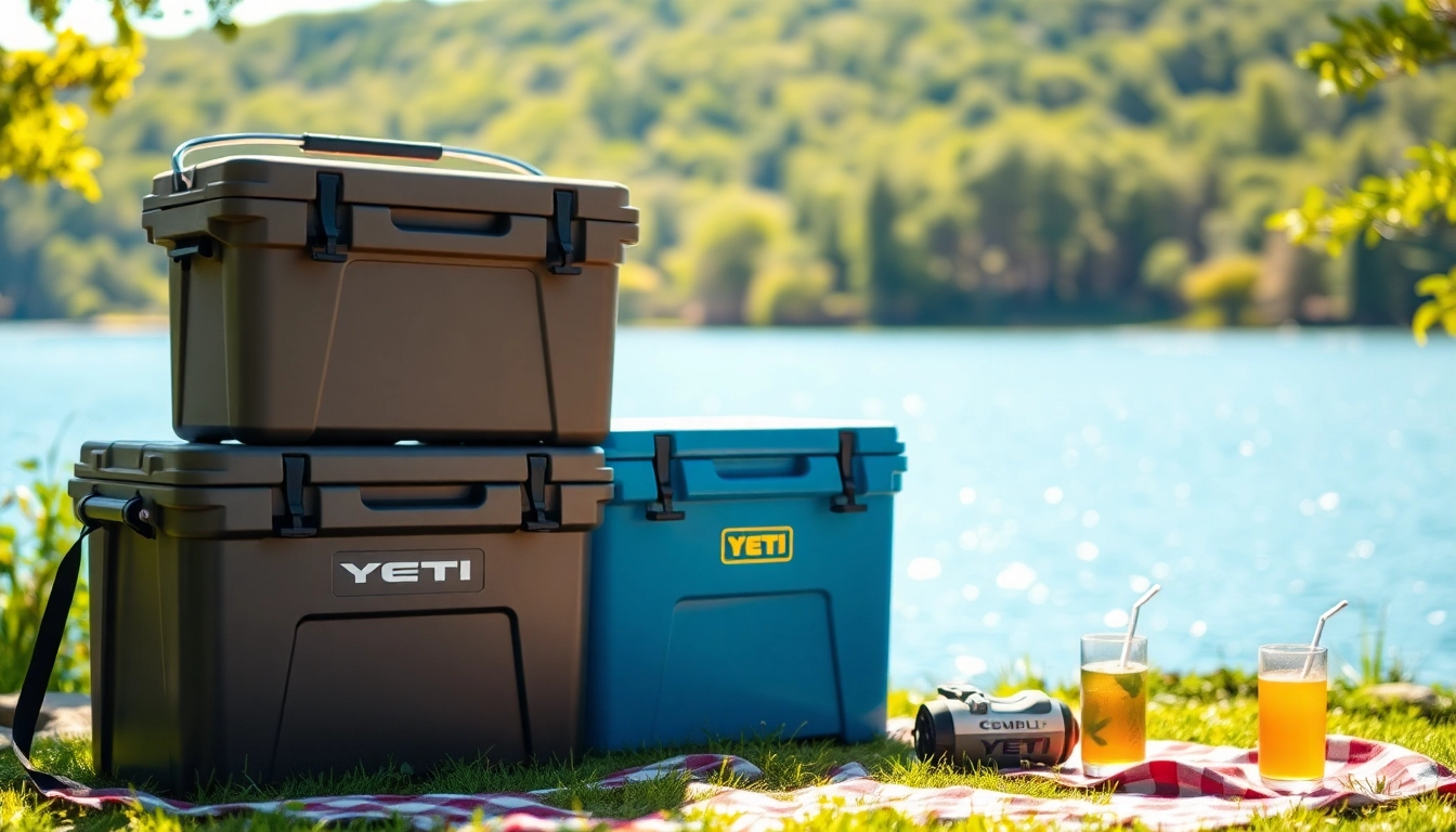 Highlighting what is comparable to a yeti cooler with diverse, high-quality cooler options by a lake.