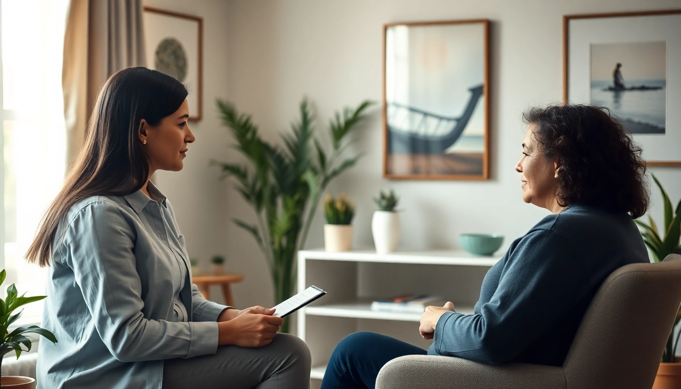 Therapist assisting in dealing with anxiety in a welcoming, calming environment.