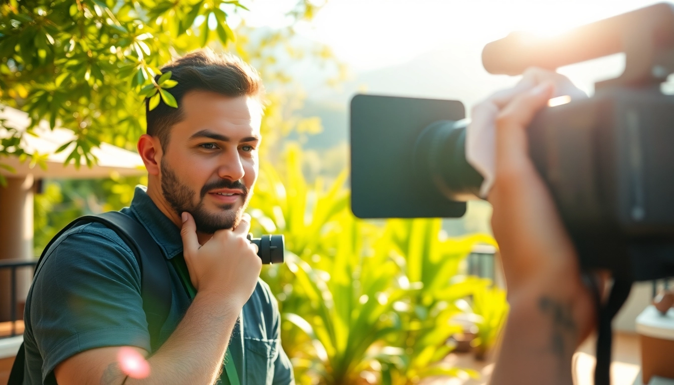 Showcase of On-Site Videography with a professional capturing footage outdoors in vibrant surroundings.