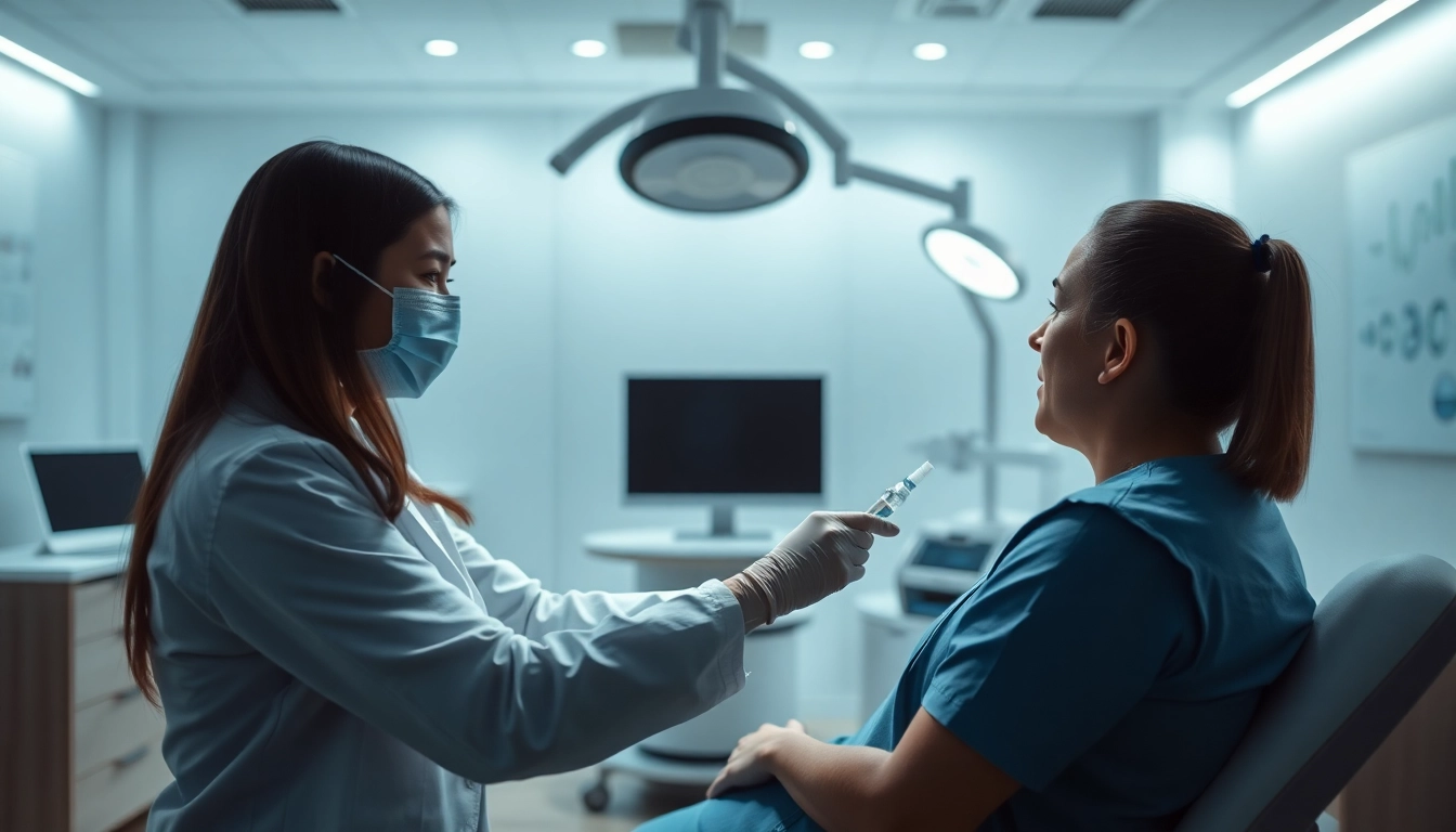 Administering Peptide Therapy in a modern clinic setting, emphasizing professional health care.