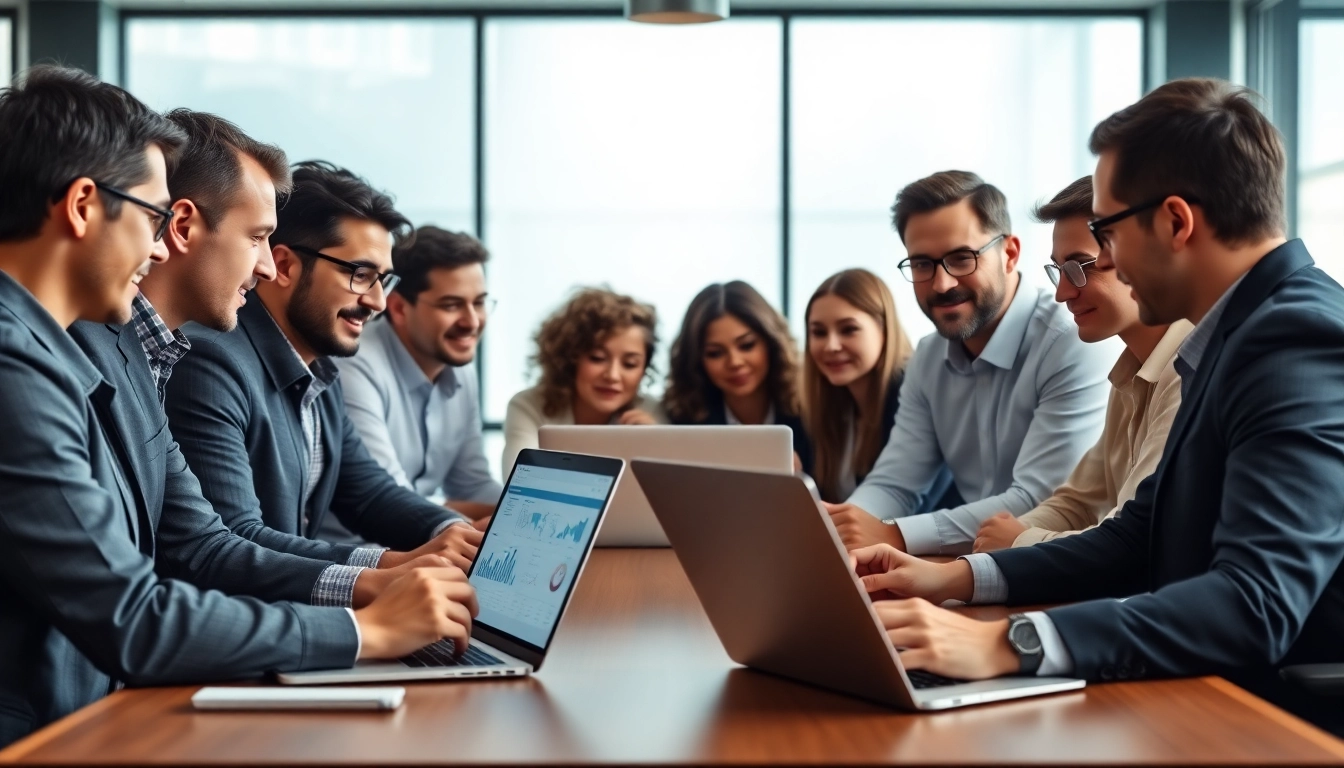 Boost online marketing edmonton strategies with a diverse team collaborating in a vibrant office!