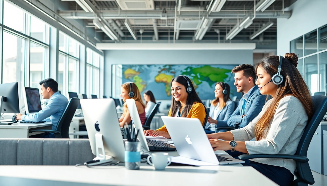 Engaged agents in a Call center in Tijuana working in a modern office environment