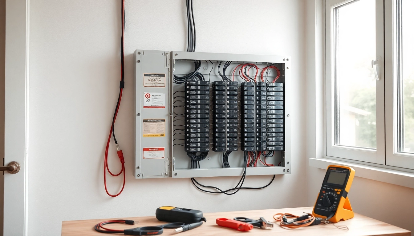Inspecting the Electrical Panel with clear visibility of circuit connections and tools