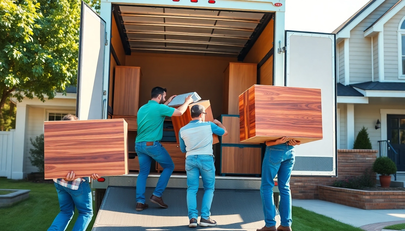 Bronx movers efficiently loading furniture into a moving truck in bright daylight.