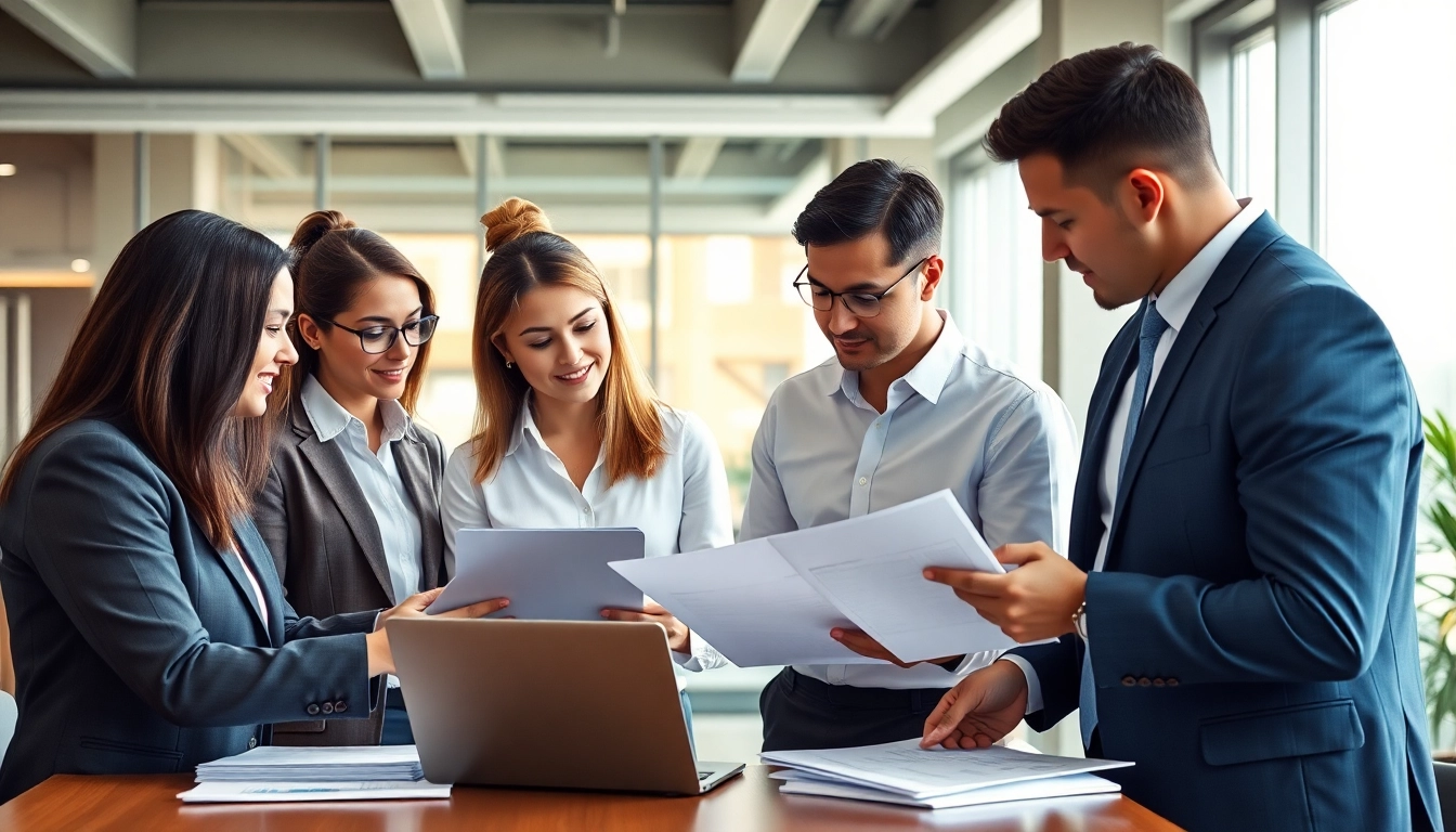 Boost your workflow with QSM document clearing services team collaborating in a modern office.