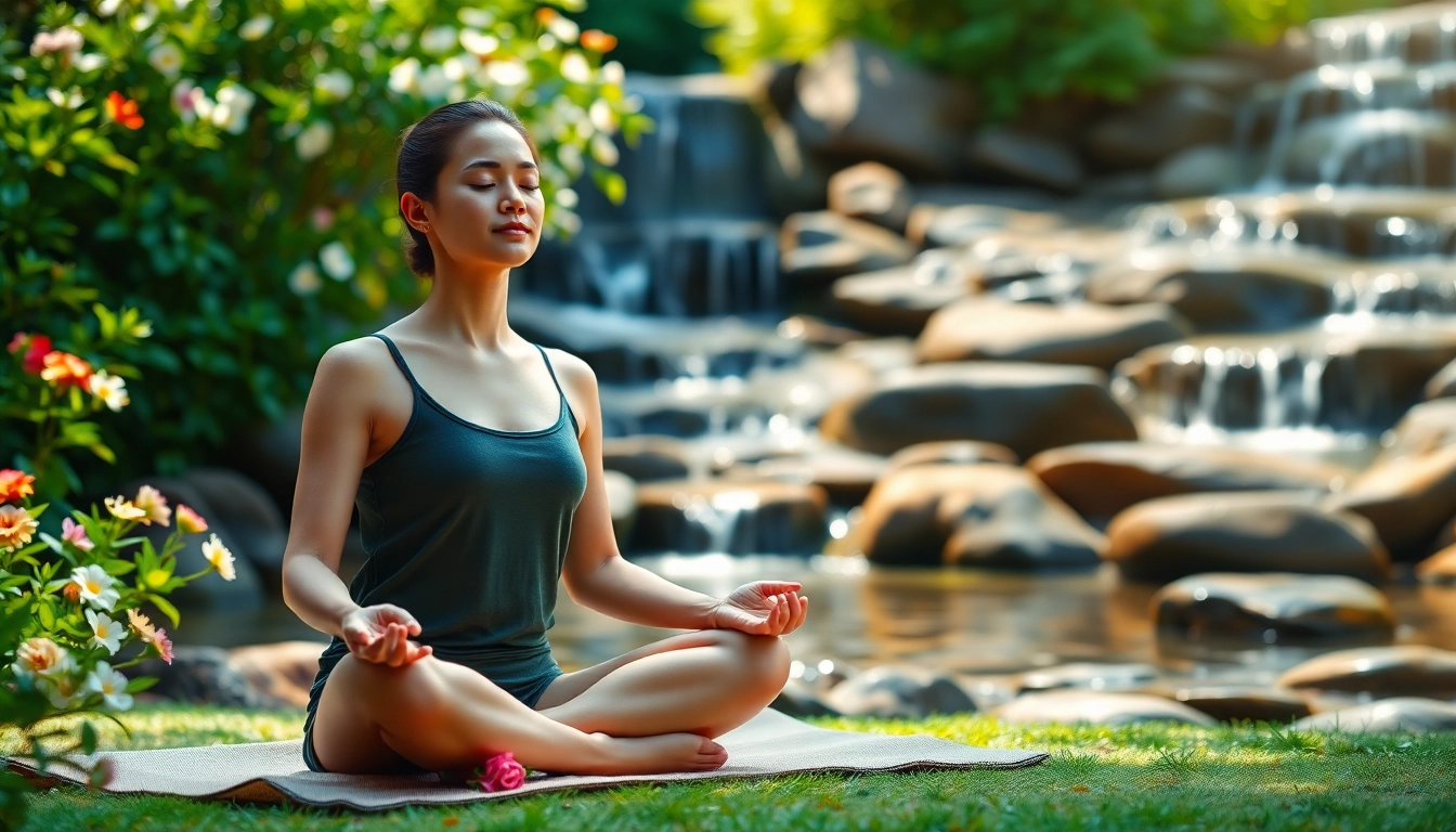 Meditating individual practices relaxation techniques for dealing with stress in a garden.